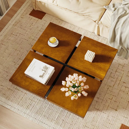 Square Coffee Table Mid Century Modern Center Table-Walnut - Walnut - Coffee Tables