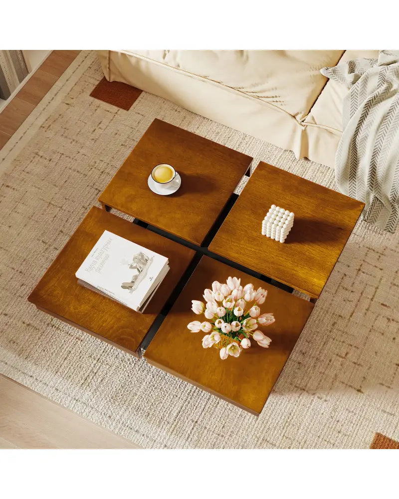 Square Coffee Table Mid Century Modern Center Table-Walnut - Walnut - Coffee Tables