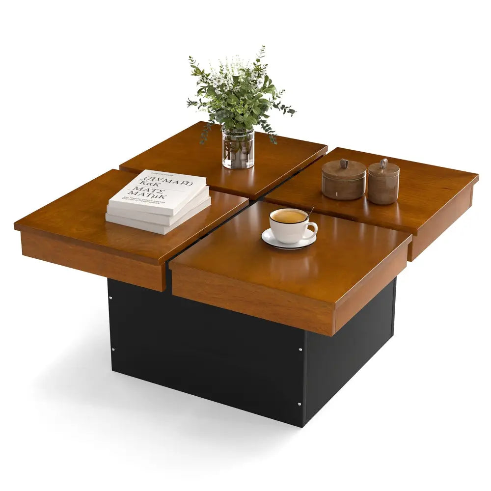 Square Coffee Table Mid Century Modern Center Table-Walnut - Walnut - Coffee Tables