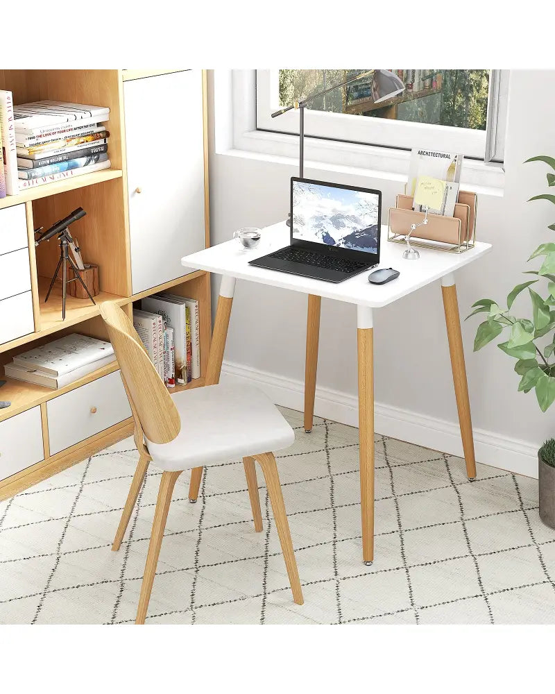 Square Dining Table with Adjustable Foot Pads for Dining Room Kitchen-White - White - Dining Tables