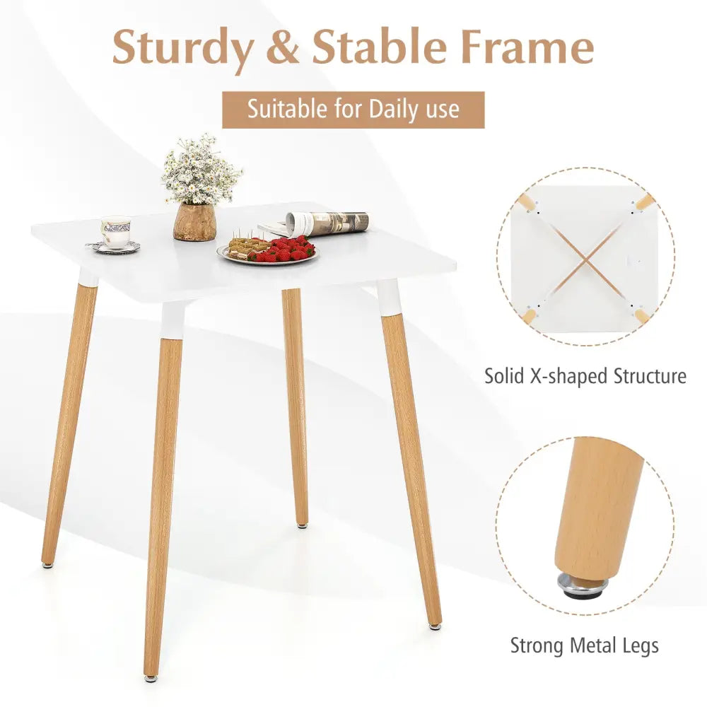 Square Dining Table with Adjustable Foot Pads for Dining Room Kitchen-White - White - Dining Tables