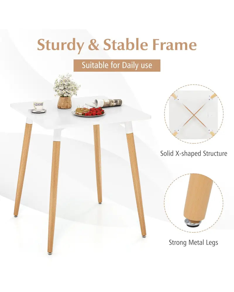 Square Dining Table with Adjustable Foot Pads for Dining Room Kitchen-White - White - Dining Tables