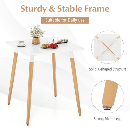 Square Dining Table with Adjustable Foot Pads for Dining Room Kitchen-White - White - Dining Tables