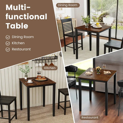 Square Dining Table with Solid Wood Frame for 4-Person-Black - Black - Dining Tables