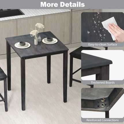 Square Dining Table with Solid Wood Frame for 4-Person-Gray - Gray - Dining Tables
