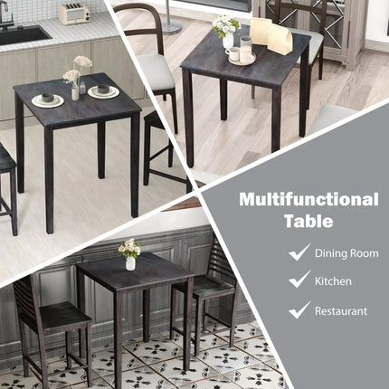 Square Dining Table with Solid Wood Frame for 4-Person-Gray - Gray - Dining Tables