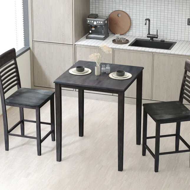 Square Dining Table with Solid Wood Frame for 4-Person-Gray - Gray - Dining Tables