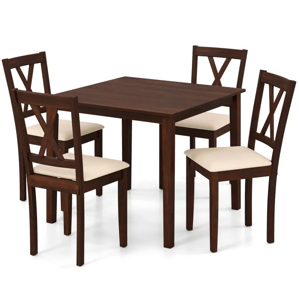 Square Kitchen Table and 4 Armless Chairs Set for 4-Walnut - Walnut - Dining Room Sets