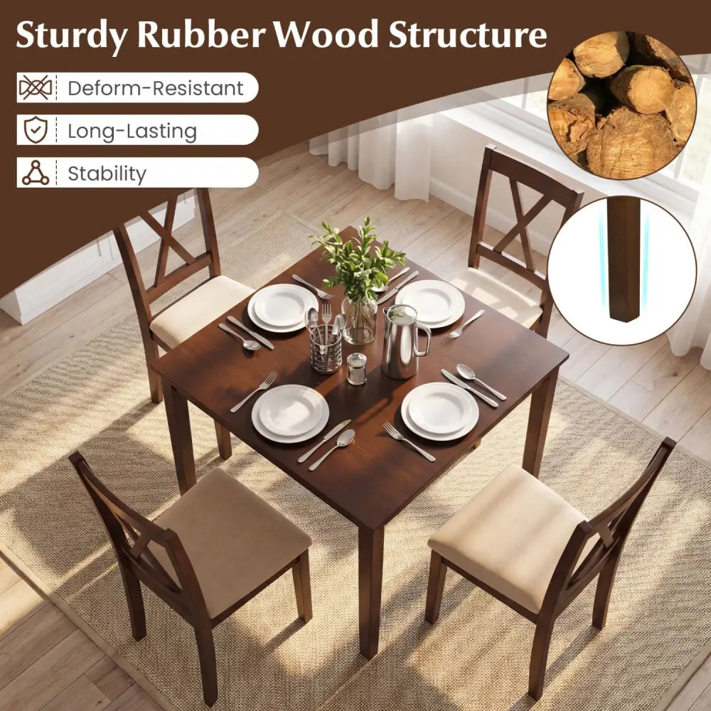 Square Kitchen Table and 4 Armless Chairs Set for 4-Walnut - Walnut - Dining Room Sets