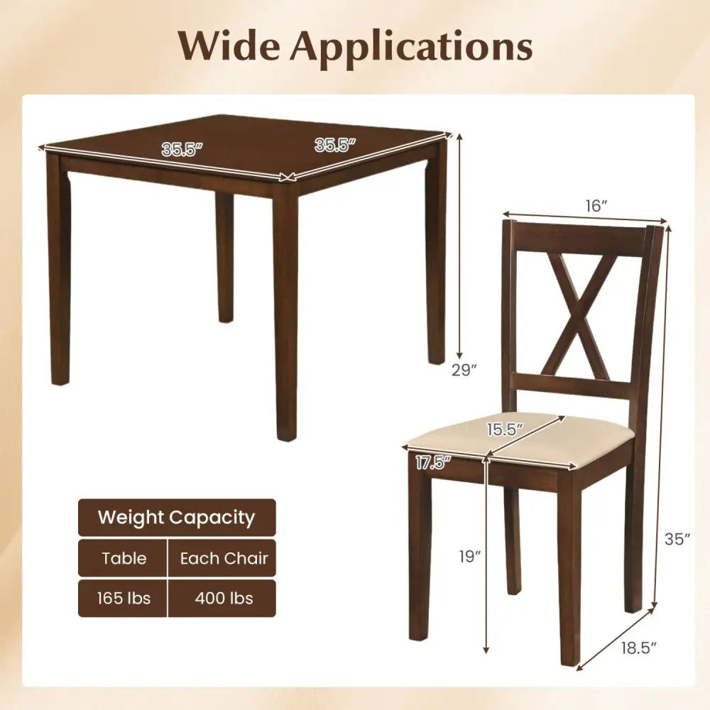 Square Kitchen Table and 4 Armless Chairs Set for 4-Walnut - Walnut - Dining Room Sets