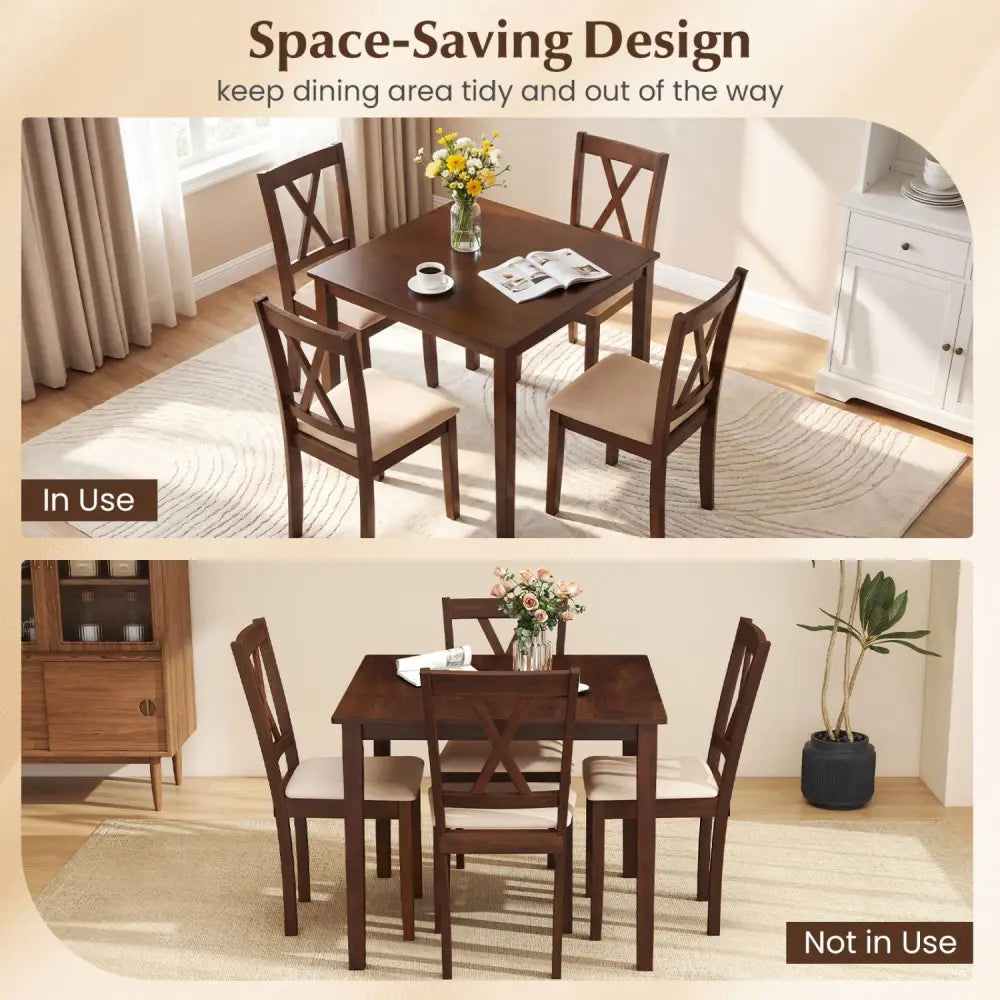 Square Kitchen Table and 4 Armless Chairs Set for 4-Walnut - Walnut - Dining Room Sets