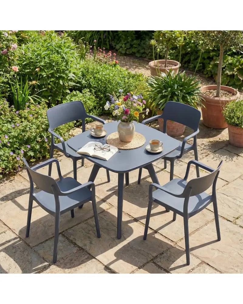 Square Outdoor Dining Table All-Weather Plastic Patio Bistro Table for 4-Gray - Gray - Patio Dining Tables