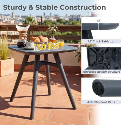 Square Outdoor Dining Table All-Weather Plastic Patio Bistro Table for 4-Gray - Gray - Patio Dining Tables