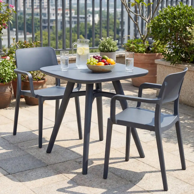 Square Outdoor Dining Table All-Weather Plastic Patio Bistro Table for 4-Gray - Gray - Patio Dining Tables