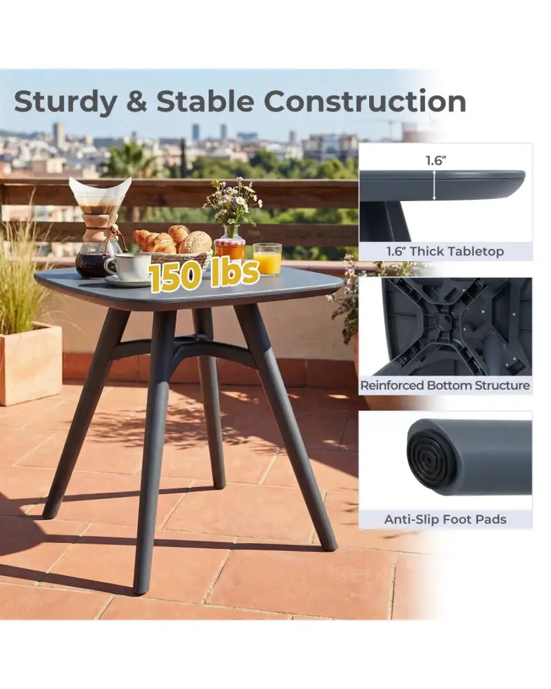 Square Outdoor Dining Table All-Weather Plastic Patio Bistro Table for 4-Gray - Gray - Patio Dining Tables