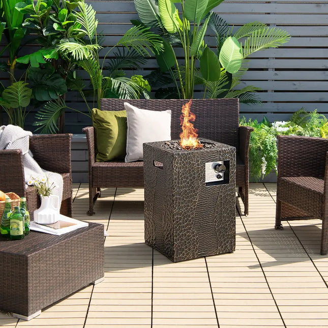 Square Outdoor Propane Fire Pit with Lava Rocks Waterproof Cover 30000 BTU - Fire Pit Tables