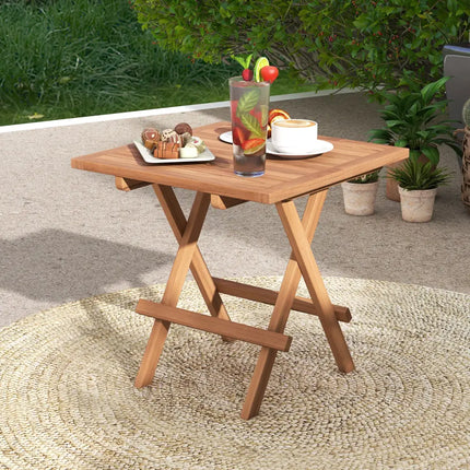 Square Patio Folding Table Indonesia Teak Wood with Slatted Tabletop Portable for Picnic - Teal - Patio Coffee Tables