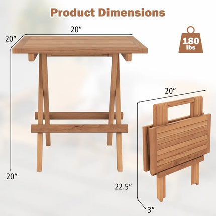 Square Patio Folding Table Indonesia Teak Wood with Slatted Tabletop Portable for Picnic - Teal - Patio Coffee Tables
