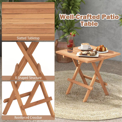 Square Patio Folding Table Indonesia Teak Wood with Slatted Tabletop Portable for Picnic - Teal - Patio Coffee Tables
