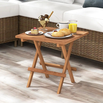 Square Patio Folding Table Indonesia Teak Wood with Slatted Tabletop Portable for Picnic - Teal - Patio Coffee Tables