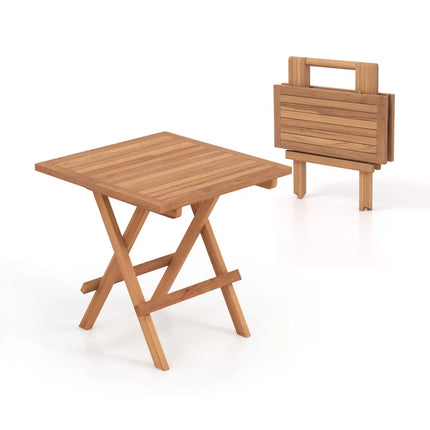 Square Patio Folding Table Indonesia Teak Wood with Slatted Tabletop Portable for Picnic - Teal - Patio Coffee Tables