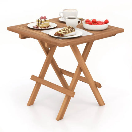 Square Patio Folding Table Indonesia Teak Wood with Slatted Tabletop Portable for Picnic - Teal - Patio Coffee Tables