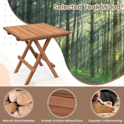 Square Patio Folding Table Indonesia Teak Wood with Slatted Tabletop Portable for Picnic - Teal - Patio Coffee Tables