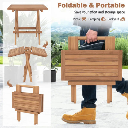 Square Patio Folding Table Indonesia Teak Wood with Slatted Tabletop Portable for Picnic - Teal - Patio Coffee Tables