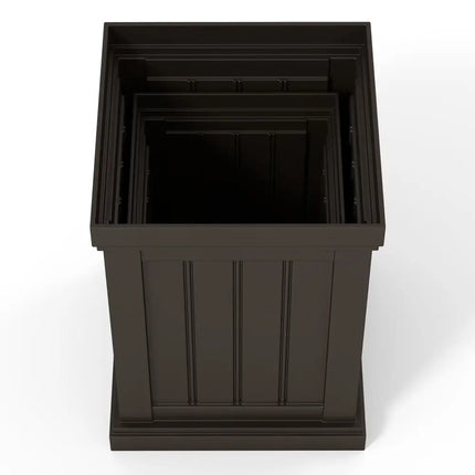 Square Plastic Planters Set of 2 Small Flower Pots with Drainage Holes and Nesting Design-Brown - Brown - Raised Garden