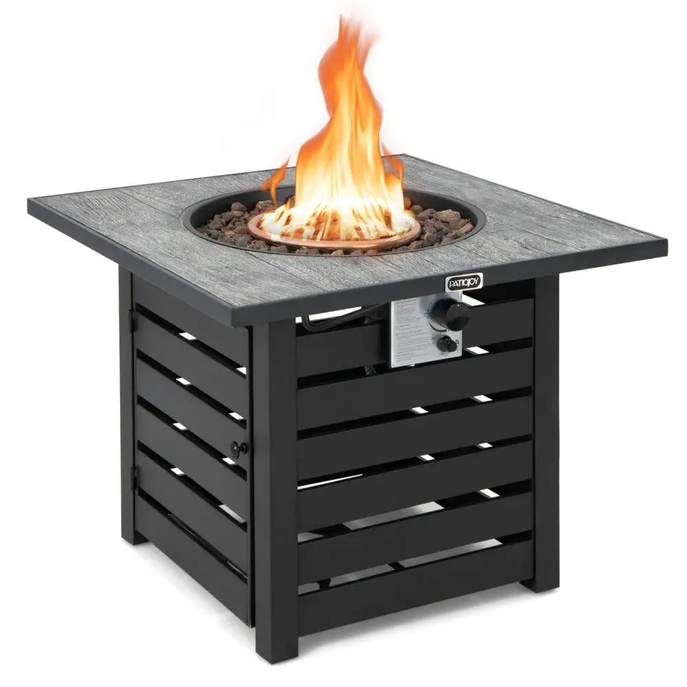 Square Propane Fire Pit Table with Lava Rocks and Rain Cover - Black - Fire Pit Tables