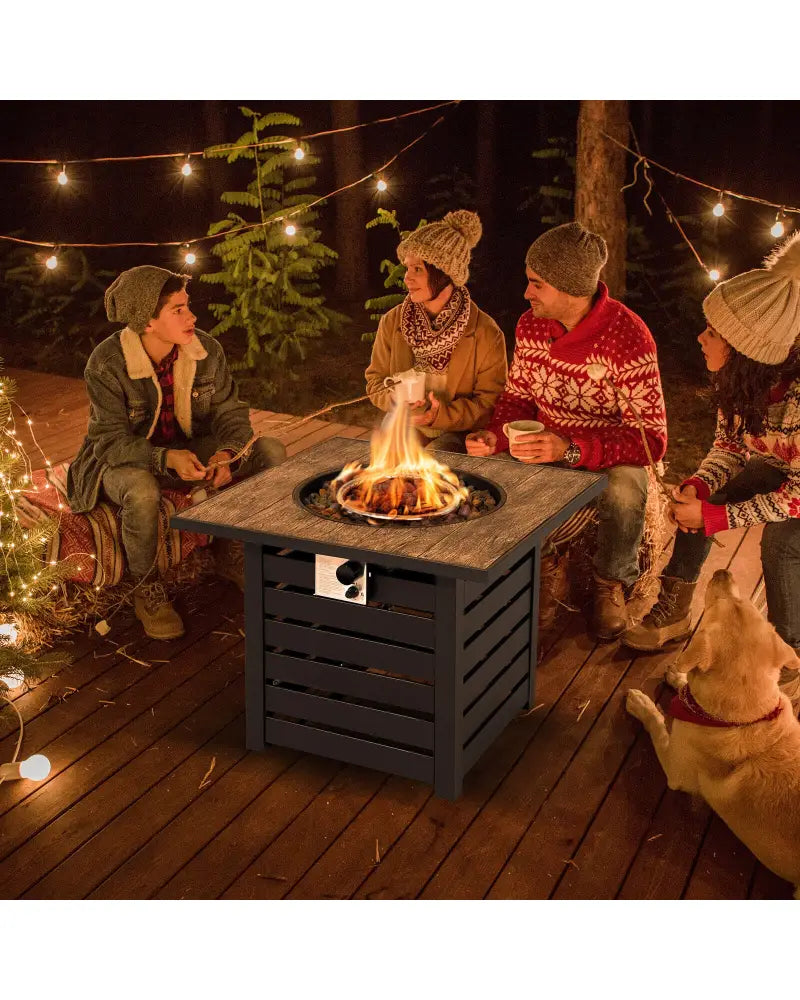 Square Propane Fire Pit Table with Lava Rocks and Rain Cover - Black - Fire Pit Tables
