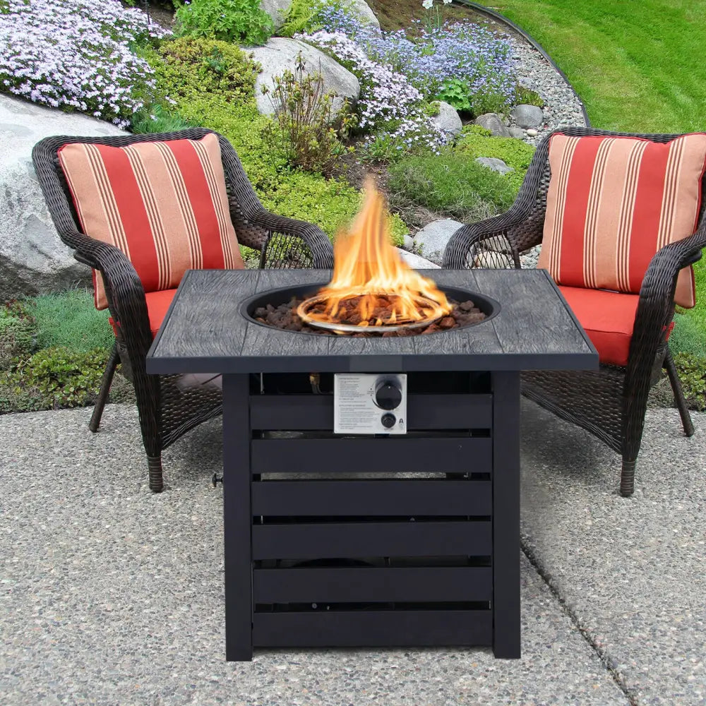 Square Propane Fire Pit Table with Lava Rocks and Rain Cover - Black - Fire Pit Tables