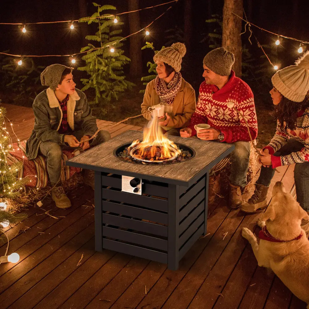 Square Propane Fire Pit Table with Lava Rocks and Rain Cover - Black - Fire Pit Tables