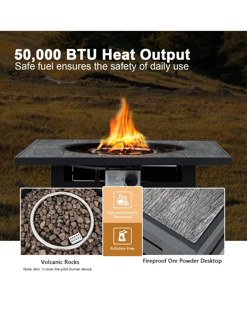 Square Propane Fire Pit Table with Lava Rocks and Rain Cover - Black - Fire Pit Tables