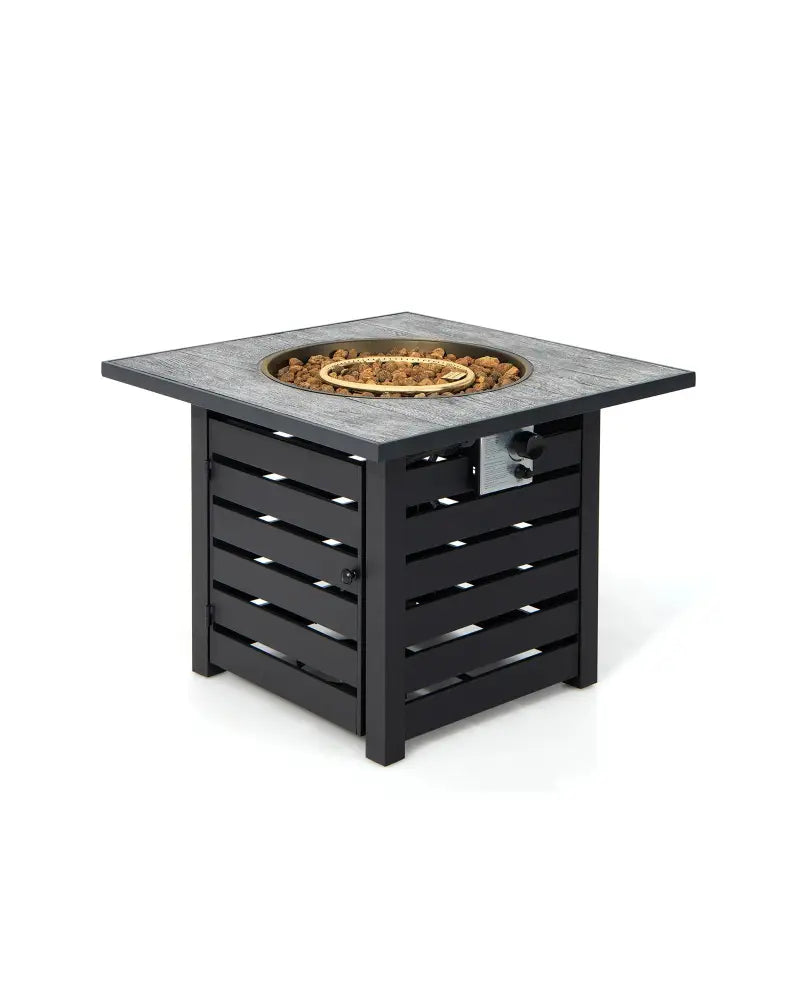 Square Propane Fire Pit Table with Lava Rocks and Rain Cover - Black - Fire Pit Tables