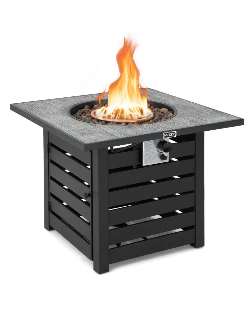 Square Propane Fire Pit Table with Lava Rocks and Rain Cover - Black - Fire Pit Tables