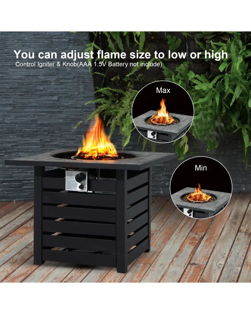 Square Propane Fire Pit Table with Lava Rocks and Rain Cover - Black - Fire Pit Tables