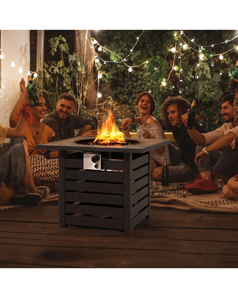 Square Propane Fire Pit Table with Lava Rocks and Rain Cover - Black - Fire Pit Tables