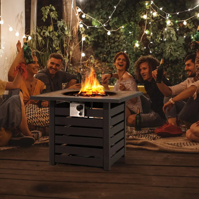 Square Propane Fire Pit Table with Lava Rocks and Rain Cover - Black - Fire Pit Tables