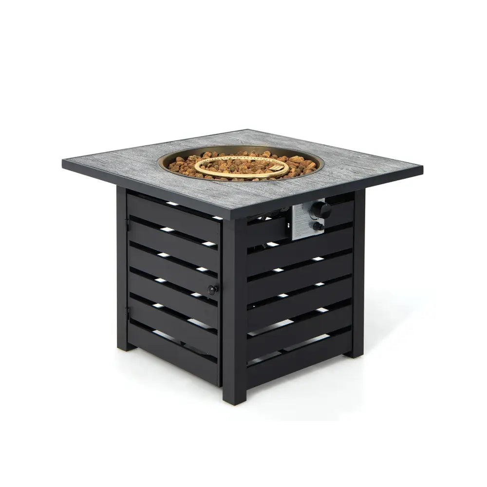 Square Propane Fire Pit Table with Lava Rocks and Rain Cover - Black - Fire Pit Tables