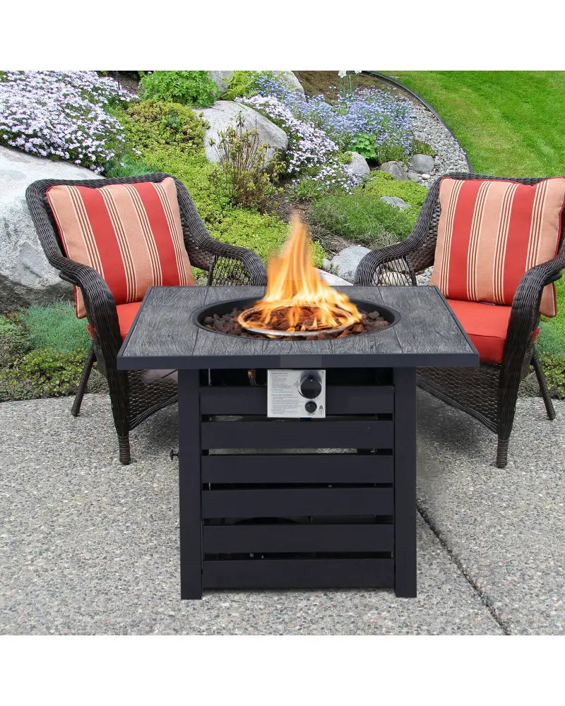 Square Propane Fire Pit Table with Lava Rocks and Rain Cover - Black - Fire Pit Tables