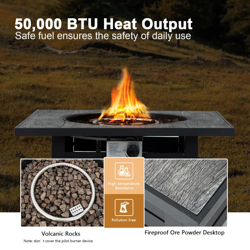 Square Propane Fire Pit Table with Lava Rocks and Rain Cover - Black - Fire Pit Tables
