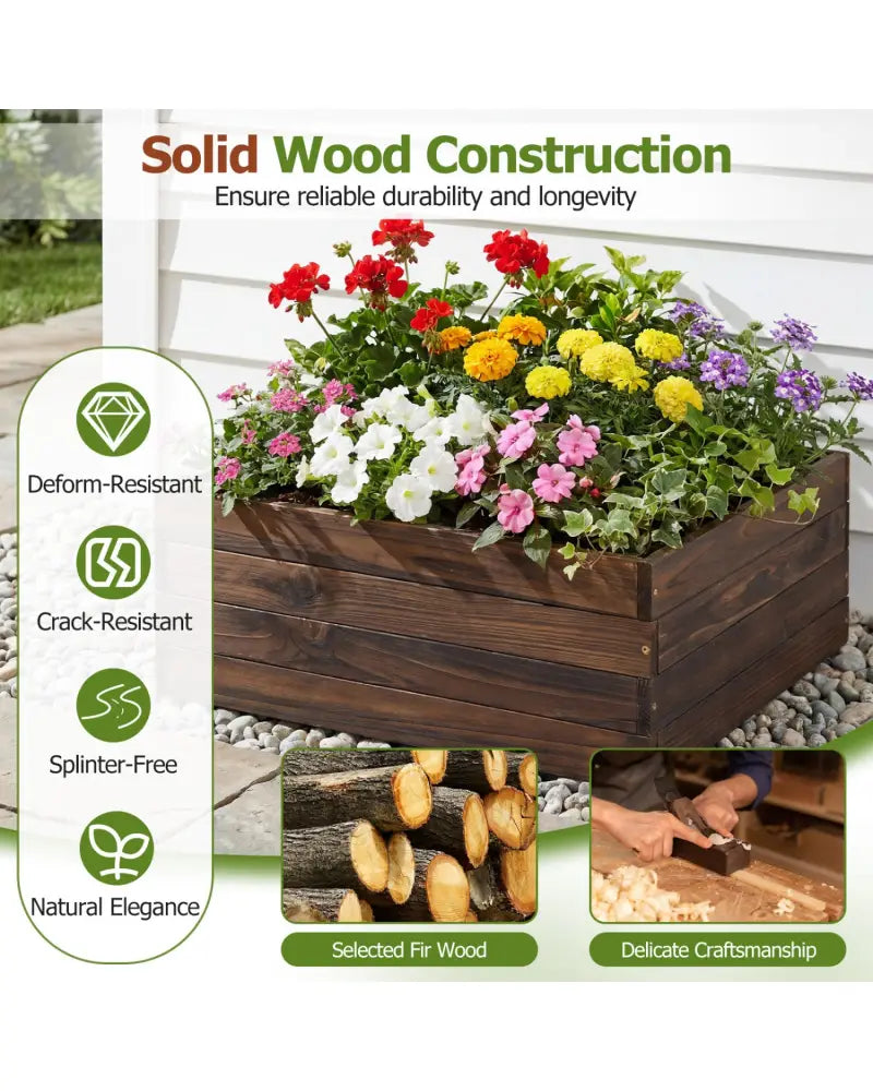 Square Raised Garden Bed Flower Vegetables Seeds Planter - Brown - Raised Garden Beds