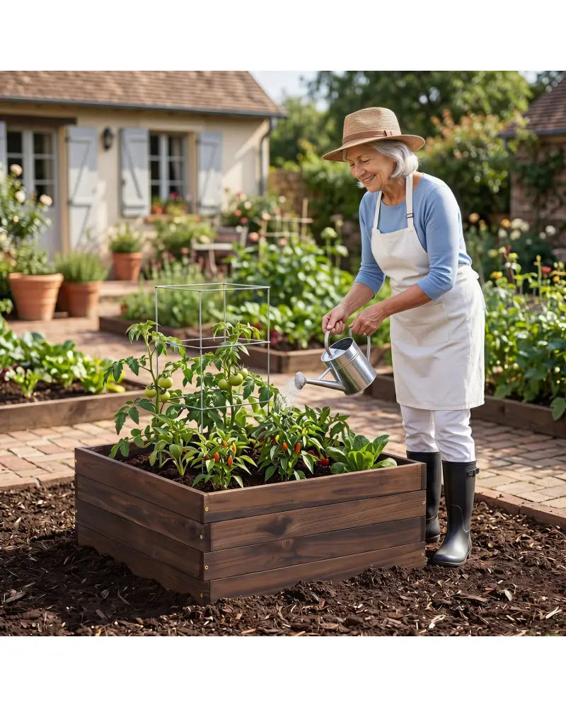 Square Raised Garden Bed Flower Vegetables Seeds Planter - Brown - Raised Garden Beds