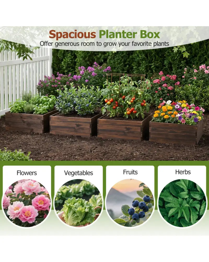Square Raised Garden Bed Flower Vegetables Seeds Planter - Brown - Raised Garden Beds