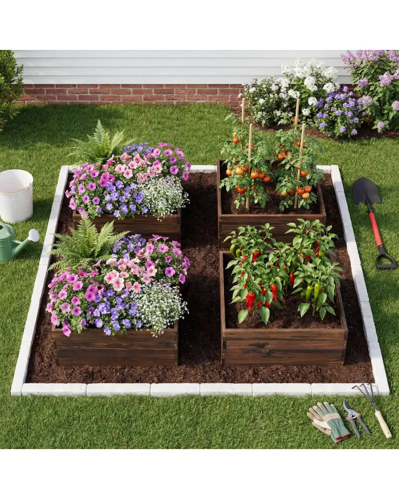Square Raised Garden Bed Flower Vegetables Seeds Planter - Brown - Raised Garden Beds