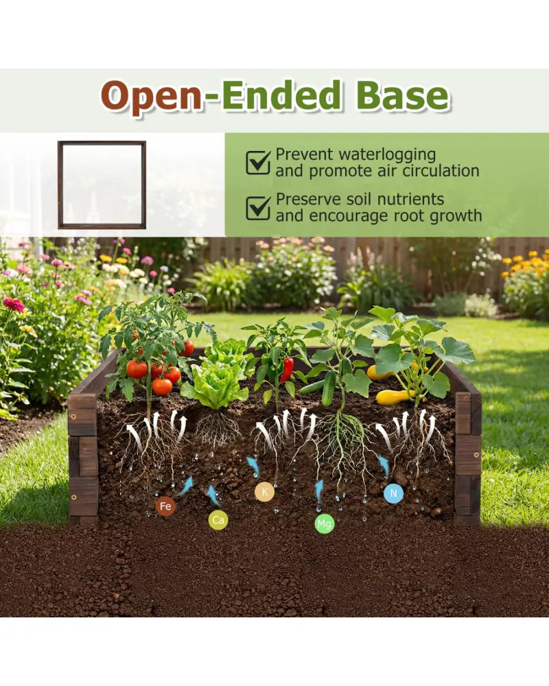 Square Raised Garden Bed Flower Vegetables Seeds Planter - Brown - Raised Garden Beds
