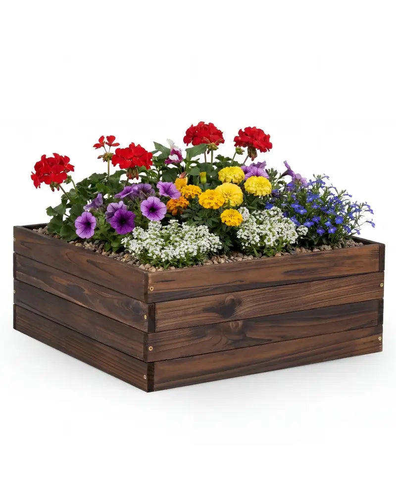 Square Raised Garden Bed Flower Vegetables Seeds Planter - Brown - Raised Garden Beds