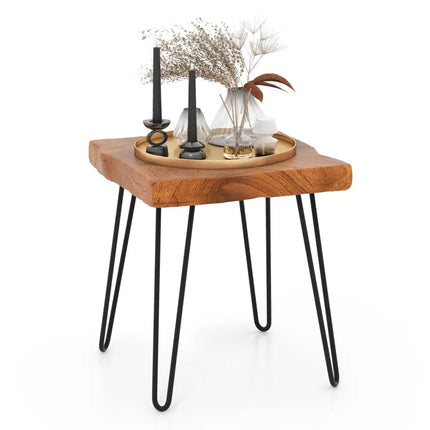 Square Reclaimed Recycled Indonesia Teak Wood End Table - Brown - End & Side Tables