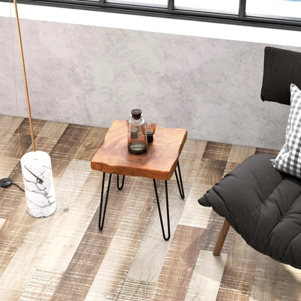 Square Reclaimed Recycled Indonesia Teak Wood End Table - Brown - End & Side Tables